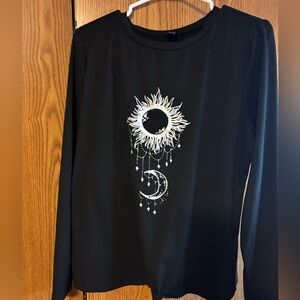 Black Long Sleeve Top with Sun and Moon Design